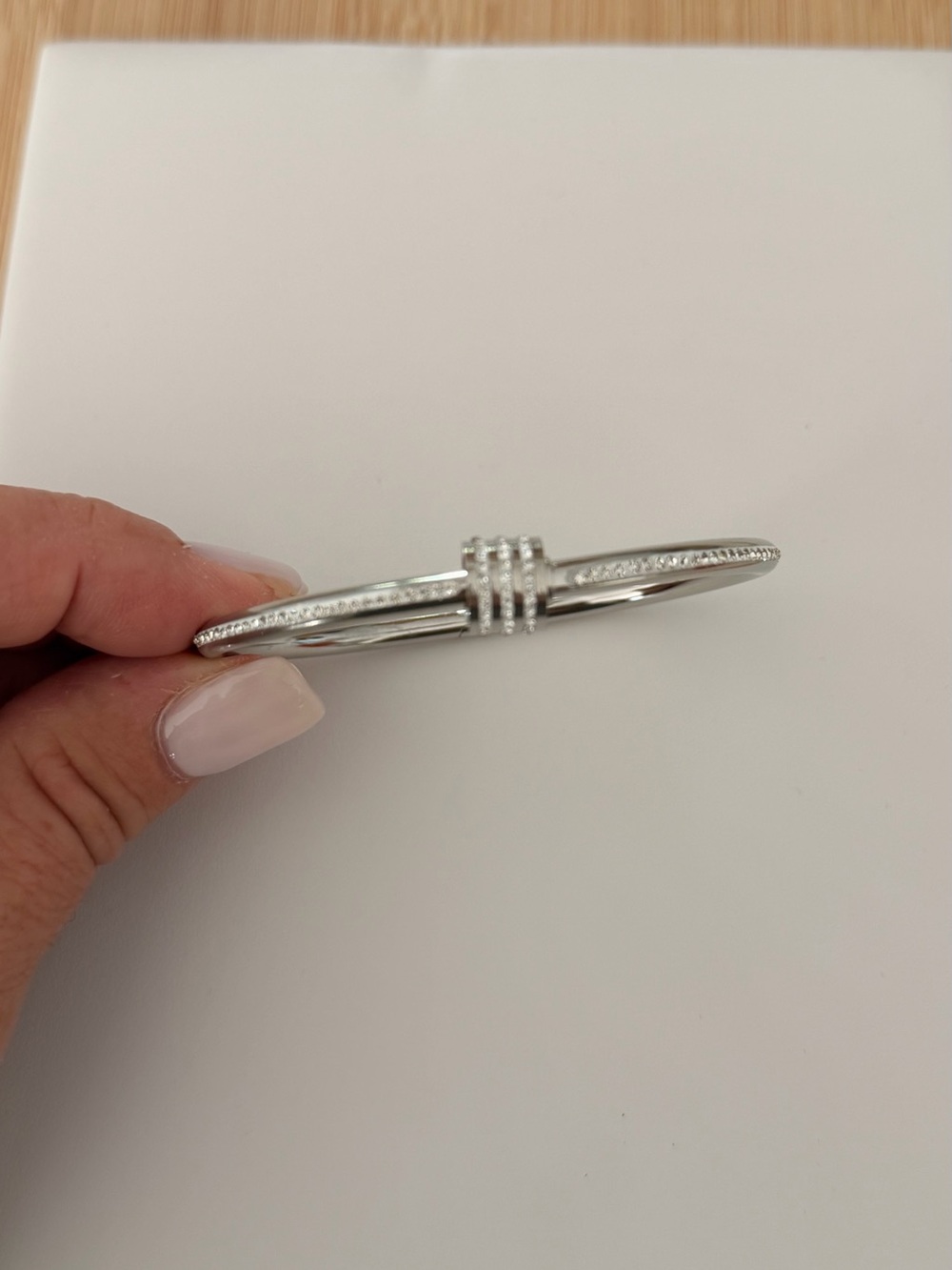 Silver Bar diamond three pin ring design bracelet
